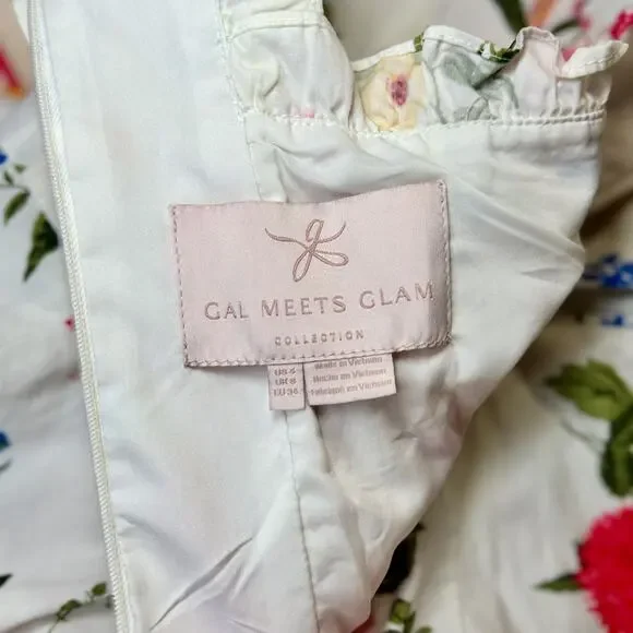 Gal Meets Glam Beverly Ruffle Floral Cotton Wide Leg Jumpsuit White Women’s 4 - Picture 6 of 16